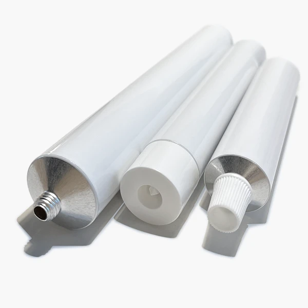 Witte gelakte aluminium zalftube met schroefdop in 30, 50, 100 ml