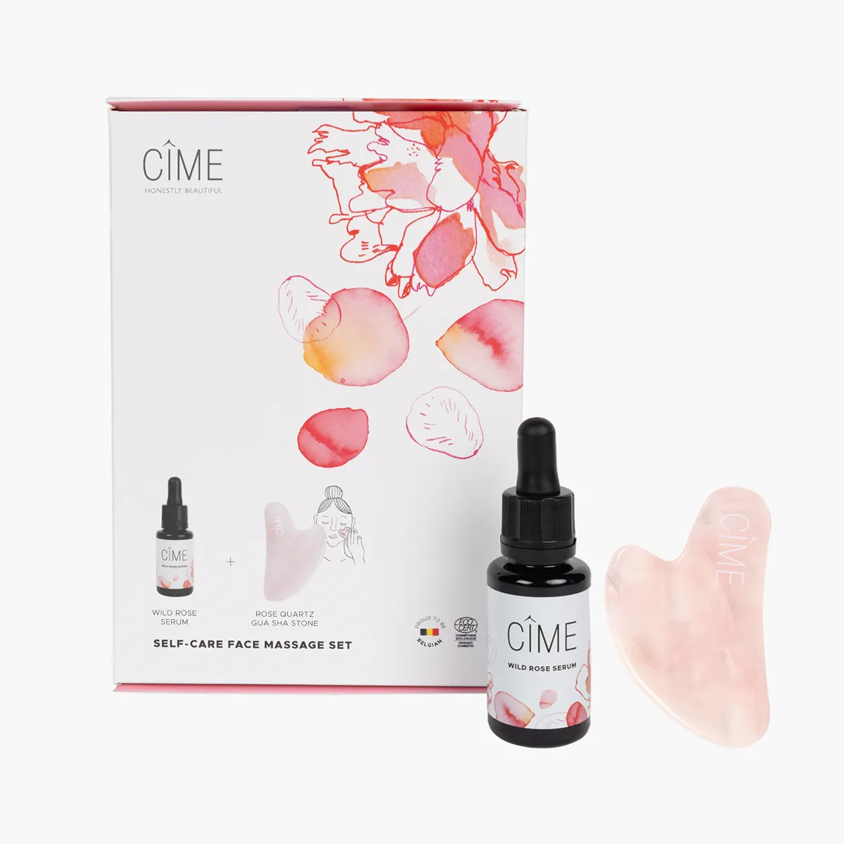 CÎME Self-care face massage set | Wilde rozen serum + Gua sha